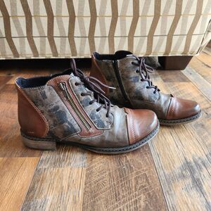 Remonte Women's Brown/Black Leather Boots Sz 37 (US 6) D4378-25 Equestrian Gorp